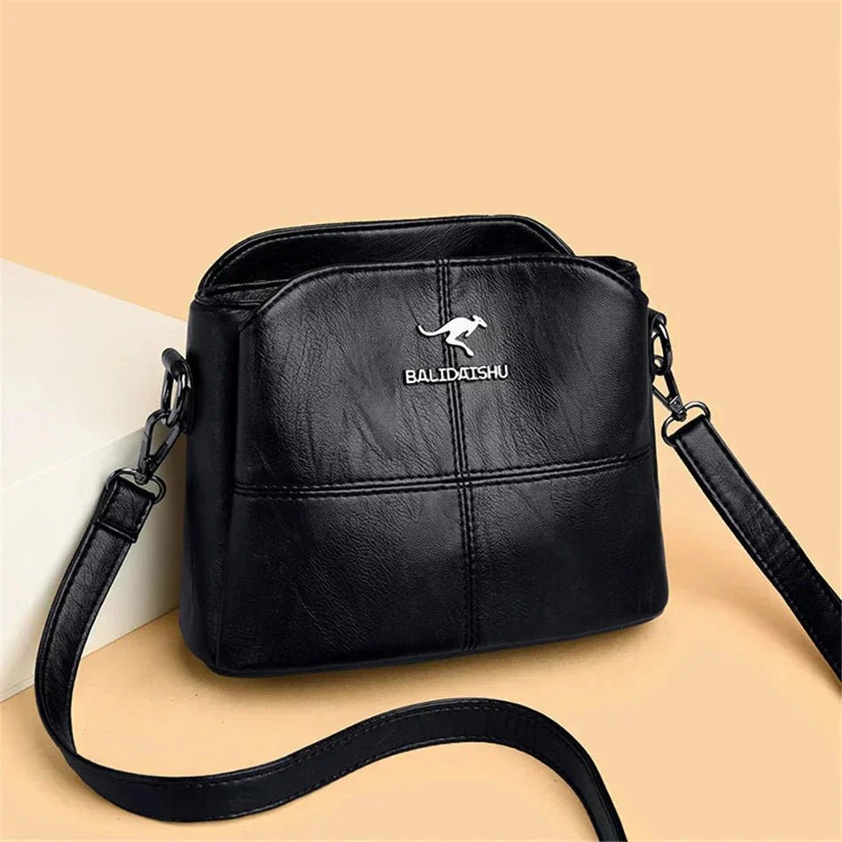 Damen Umhängetasche Kunstleder Crossbody Schultertasche - Black