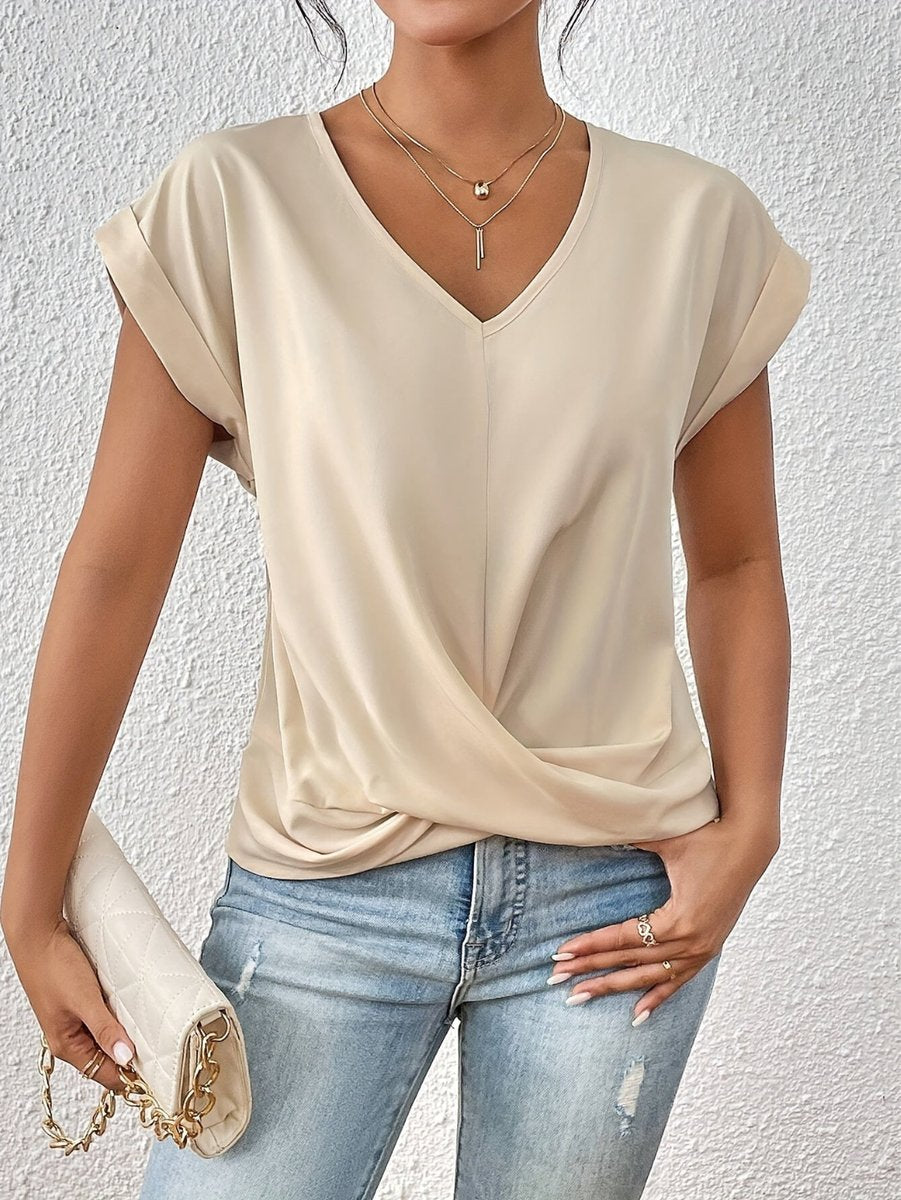 Damen V-Ausschnitt Kurzarm Shirt mit Twist-Detail - Aprikose