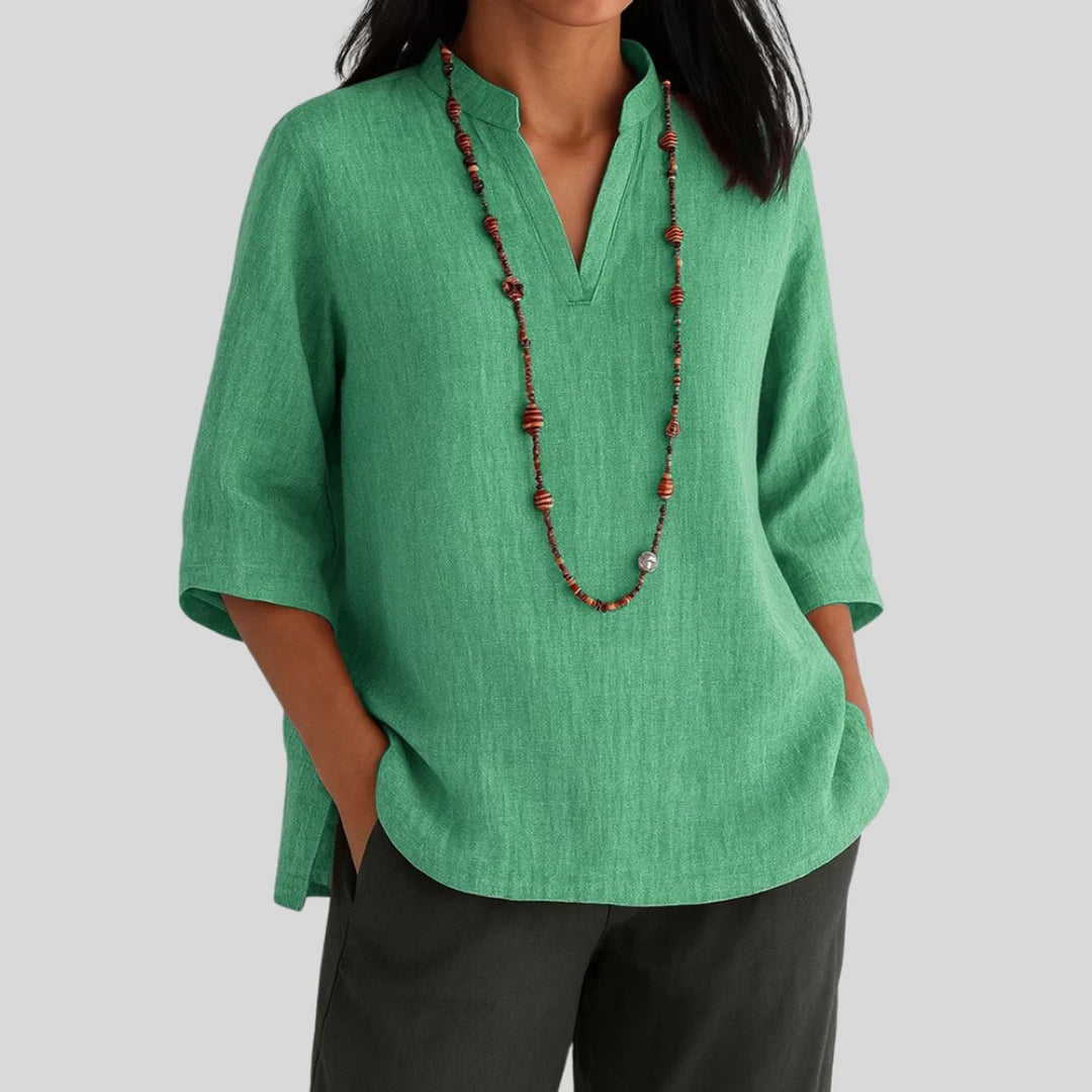 Damen V-Ausschnitt Relaxed-Fit 3/4-Arm Tunika - Green