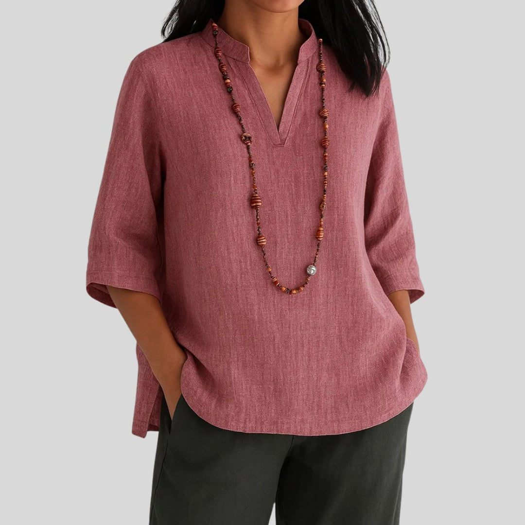 Damen V-Ausschnitt Relaxed-Fit 3/4-Arm Tunika - Red