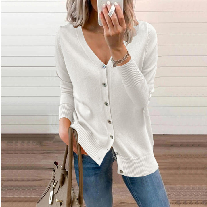 Damen V-Ausschnitt Strickjacke Langarm Cardigan mit Knöpfen