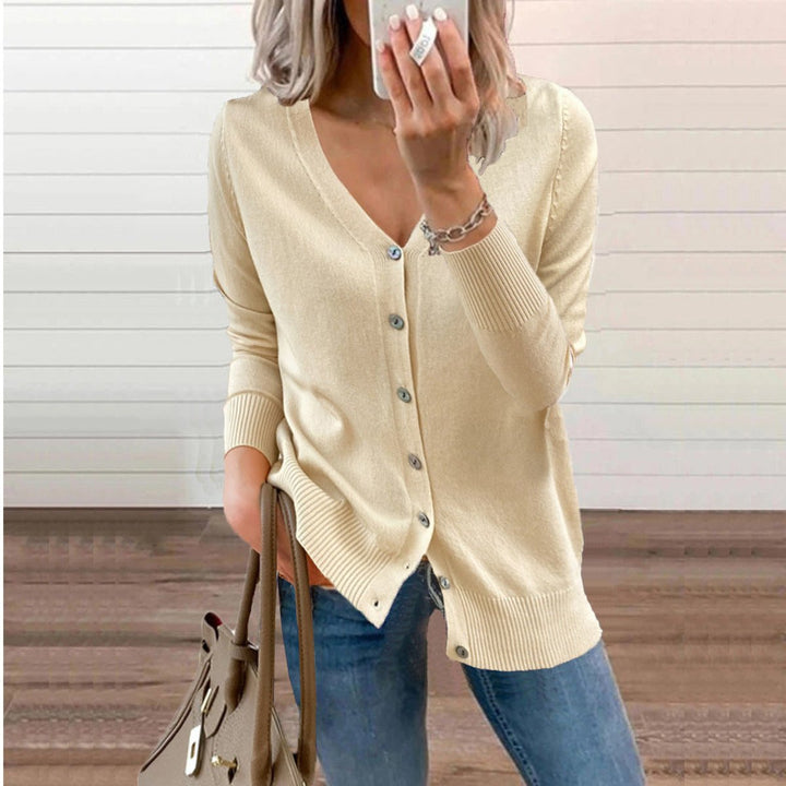 Damen V-Ausschnitt Strickjacke Langarm Cardigan mit Knöpfen