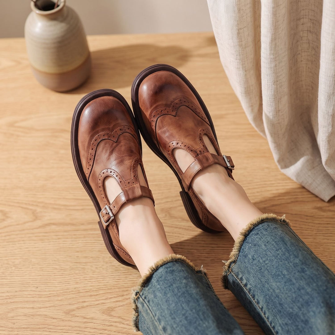 Damen Vintage Brogue Mary-Jane-Schuhe mit Schnalle
