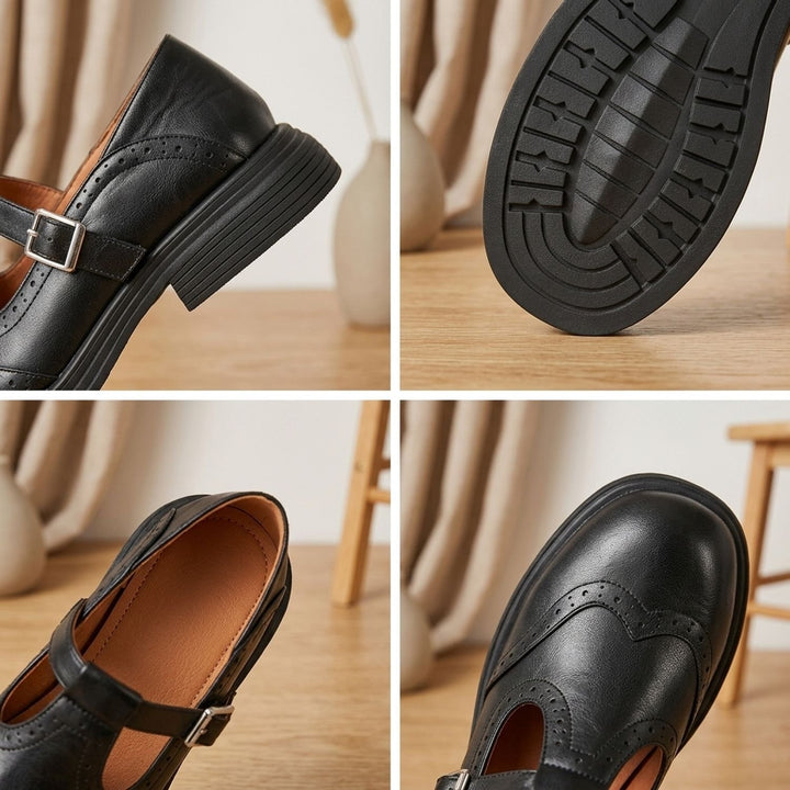 Damen Vintage Brogue Mary-Jane-Schuhe mit Schnalle