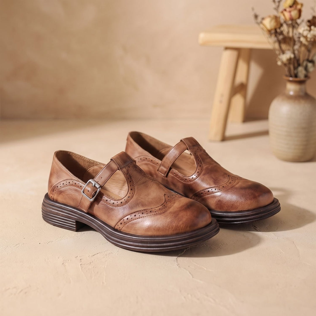 Damen Vintage Brogue Mary-Jane-Schuhe mit Schnalle