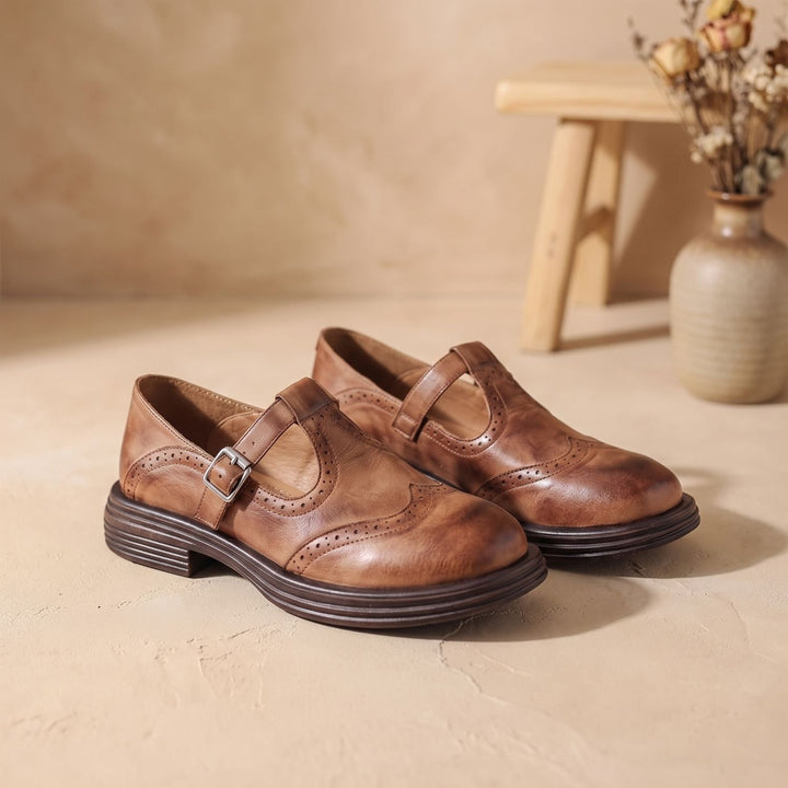Damen Vintage Brogue Mary-Jane-Schuhe mit Schnalle