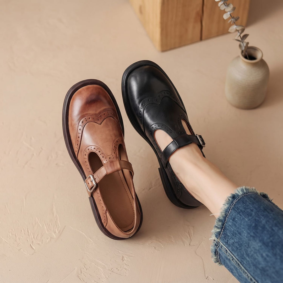 Damen Vintage Brogue Mary-Jane-Schuhe mit Schnalle