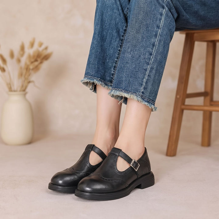 Damen Vintage Brogue Mary-Jane-Schuhe mit Schnalle