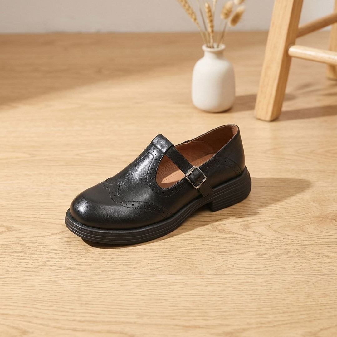 Damen Vintage Brogue Mary-Jane-Schuhe mit Schnalle - Schwarz