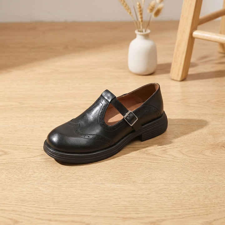 Damen Vintage Brogue Mary-Jane-Schuhe mit Schnalle - Schwarz