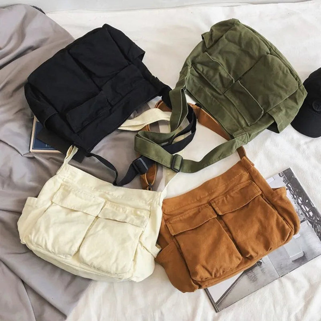 Damen Vintage Canvas Tote Bag große Schultertasche mit Seitentaschen