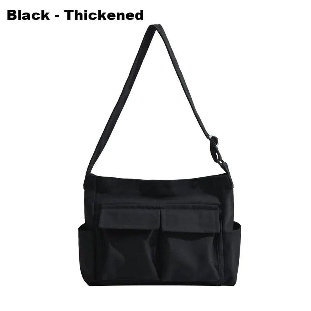 Damen Vintage Canvas Tote Bag große Schultertasche mit Seitentaschen - Schwarz-Verdickt