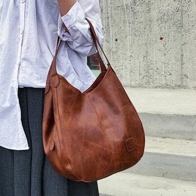 Damen Vintage Leder Schultertasche Hobo-Stil geräumig