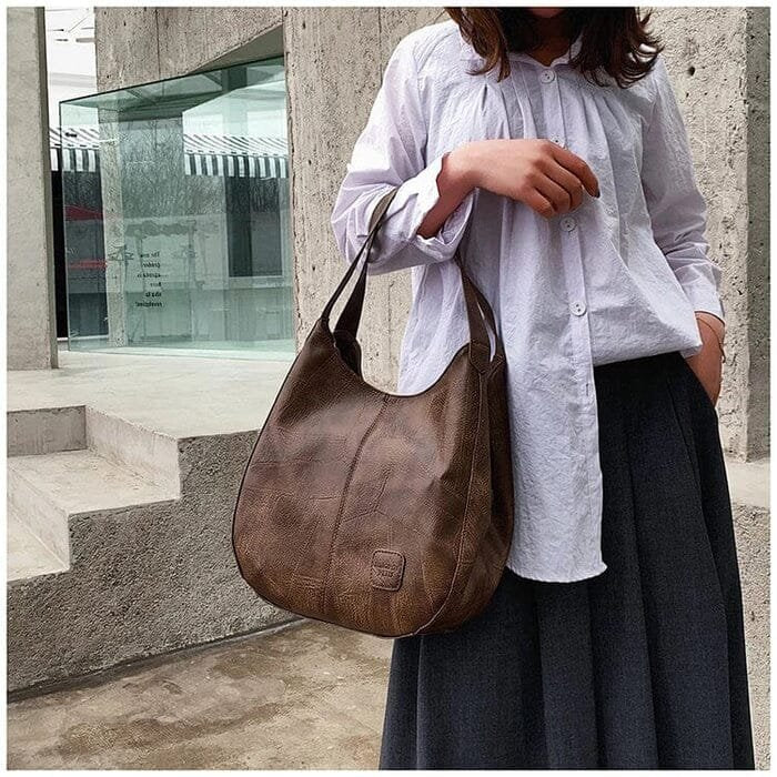 Damen Vintage Leder Schultertasche Hobo-Stil geräumig