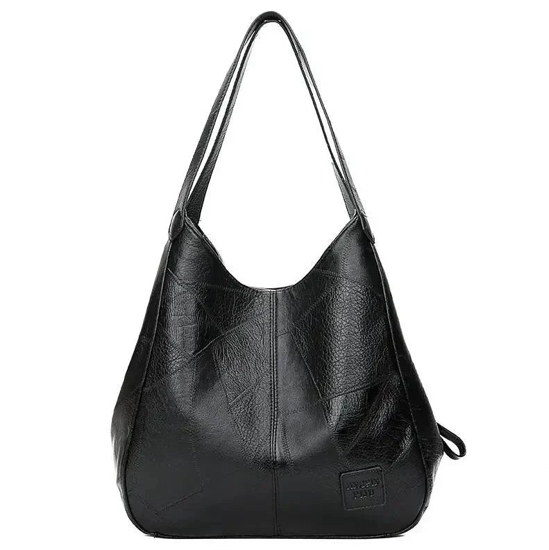 Damen Vintage Leder Schultertasche Hobo-Stil geräumig - Black