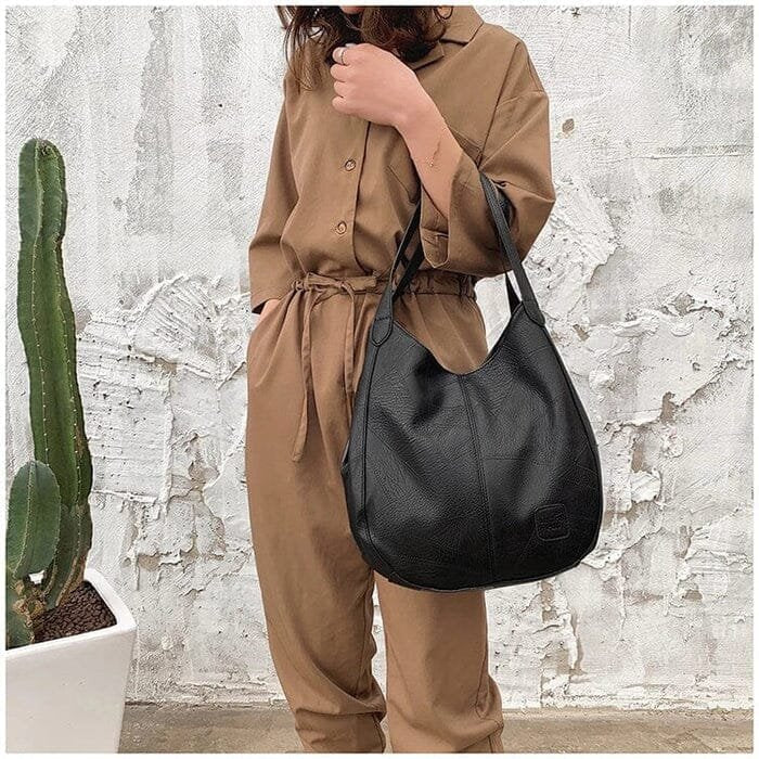 Damen Vintage Leder Schultertasche Hobo-Stil geräumig