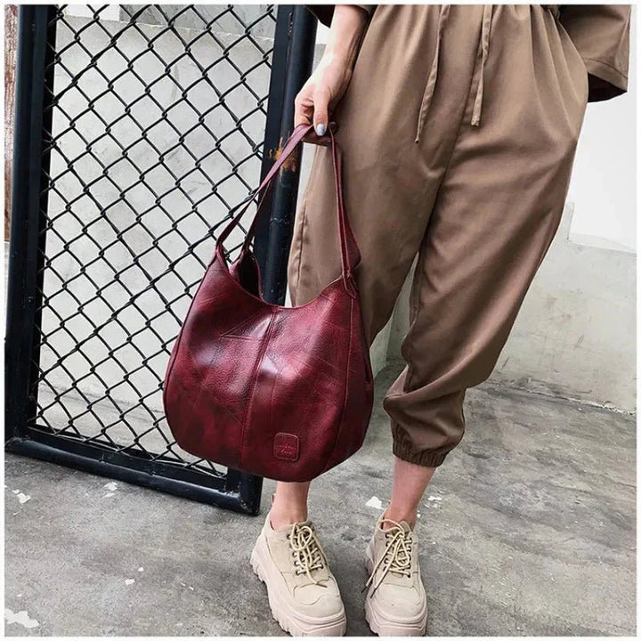Damen Vintage Leder Schultertasche Hobo-Stil geräumig