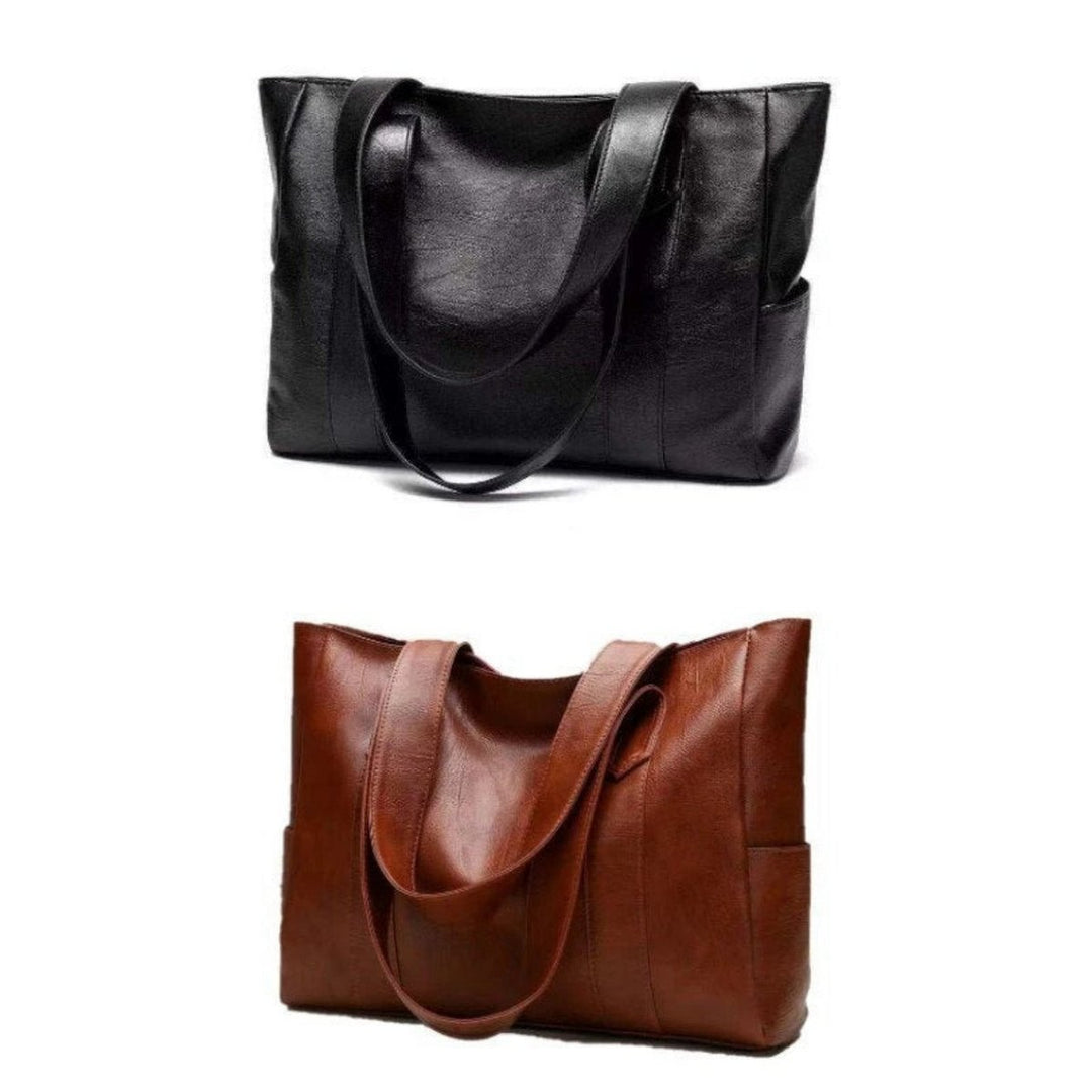Damen Vintage Leder Tote Bag Große Kapazität Klassische Schultertasche