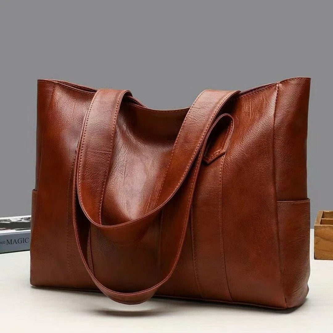 Damen Vintage Leder Tote Bag Große Kapazität Klassische Schultertasche - Braun