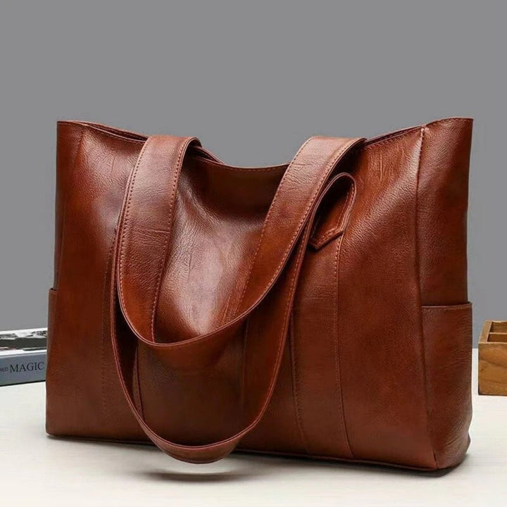 Damen Vintage Leder Tote Bag Große Kapazität Klassische Schultertasche - Braun