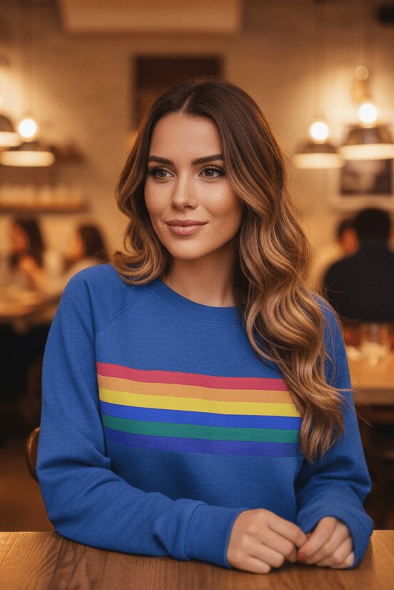 Damen Vintage Regenbogen-Streifen Langarm Sweatshirt
