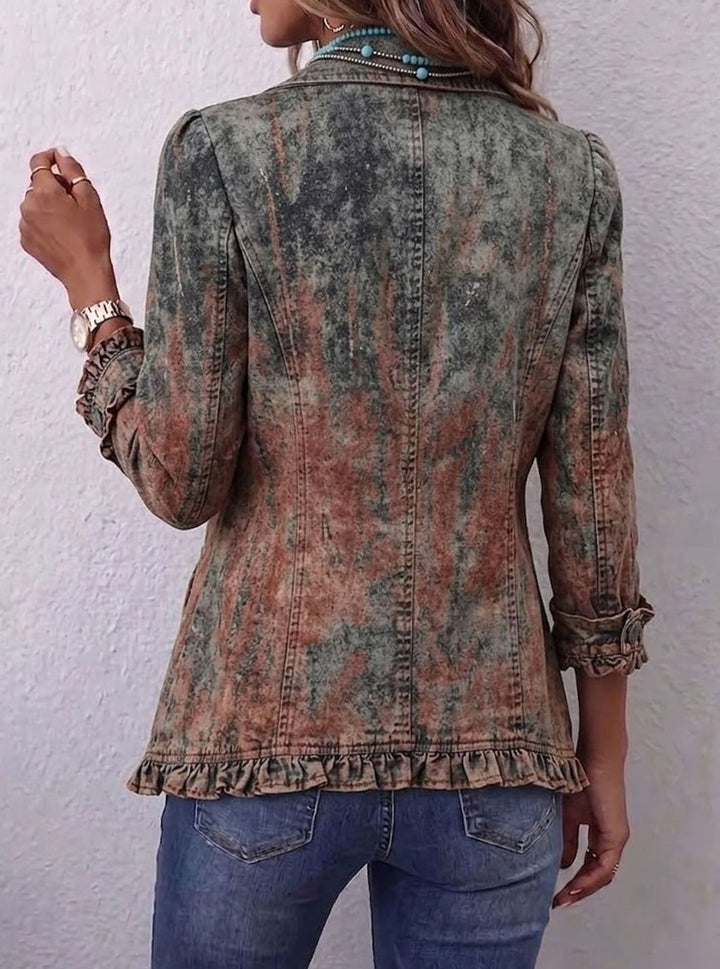 Damen Vintage Rüschen-Jacke mit Farbverlauf und Doppelknopfleiste