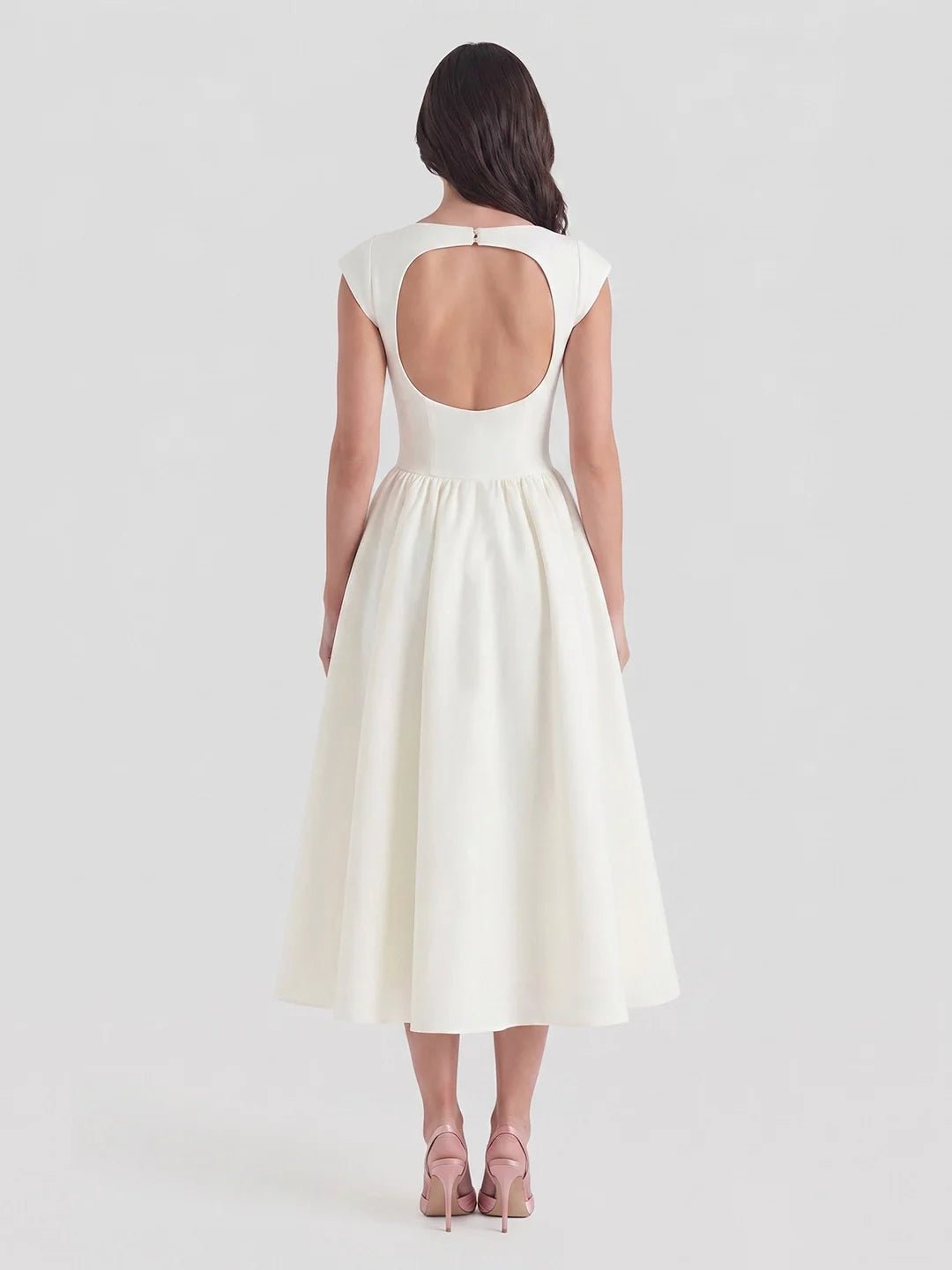 Damen Vintage Satin Midi-Kleid mit Carmen-Ausschnitt