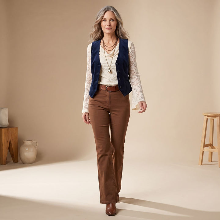Damen Vintage Spitzenbluse mit langen Ärmeln und Cowl-Ausschnitt