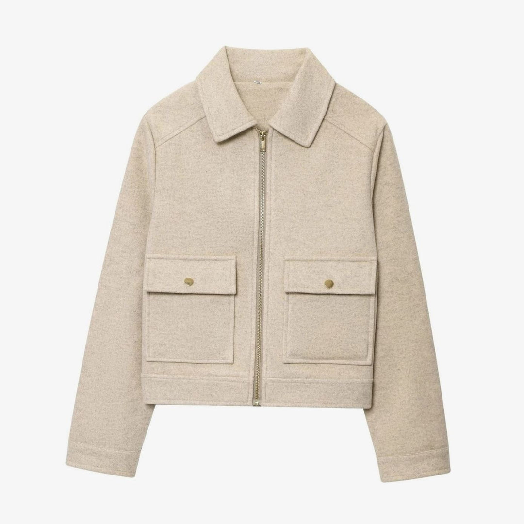 Damen Vintage Stehkragen Wollmantel Kurz mit Knöpfen - Khaki