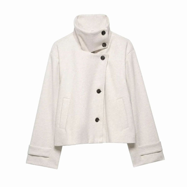 Damen Vintage Stehkragen Wollmantel Kurz mit Knöpfen