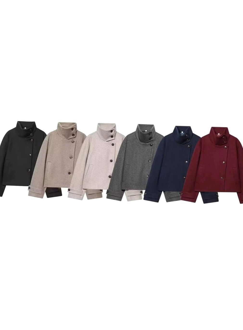 Damen Vintage Stehkragen Wollmantel Kurz mit Knöpfen
