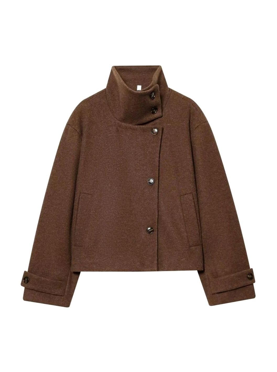 Damen Vintage Stehkragen Wollmantel Kurz mit Knöpfen