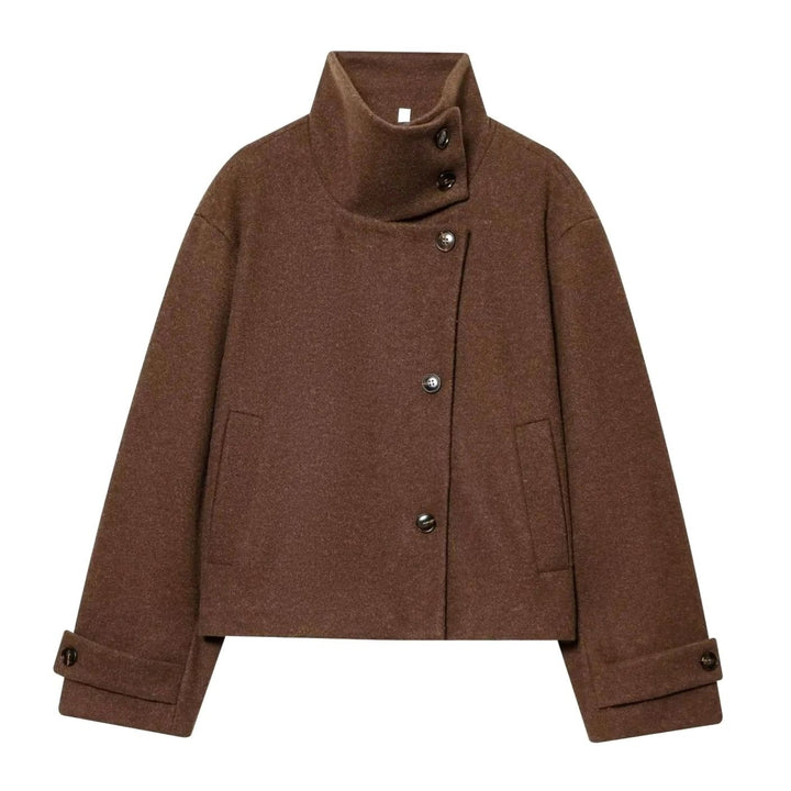 Damen Vintage Stehkragen Wollmantel Kurz mit Knöpfen