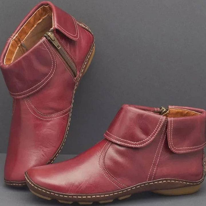 Damen Vintage Stiefeletten mit Reißverschluss Flache Kurzstiefel