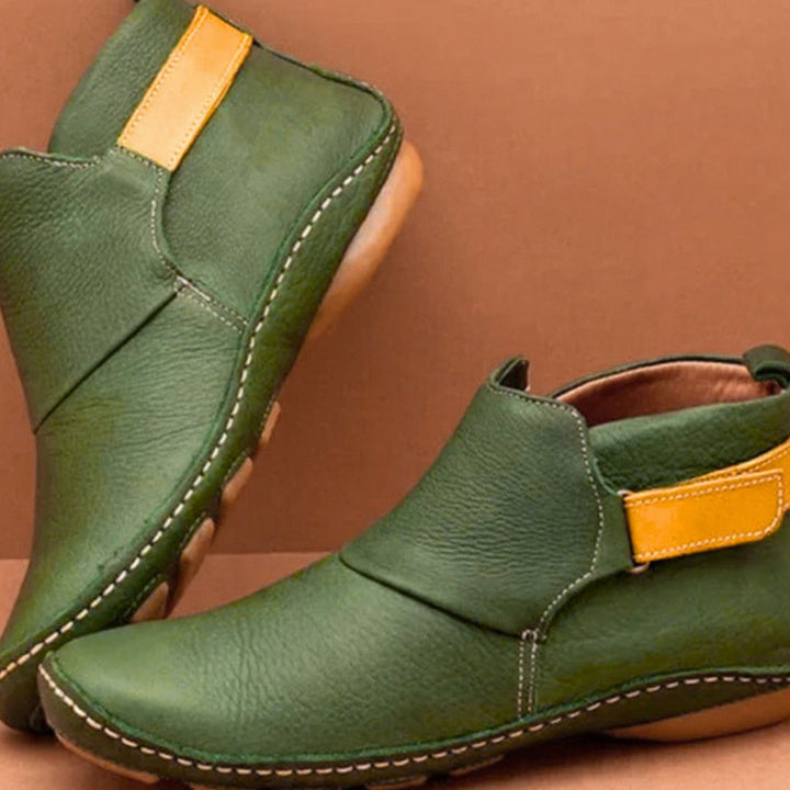 Damen Vintage Stiefeletten mit Reißverschluss Flache Kurzstiefel - Grün