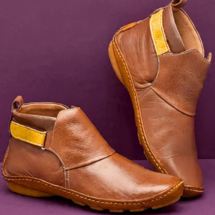 Damen Vintage Stiefeletten mit Reißverschluss Flache Kurzstiefel - Braun