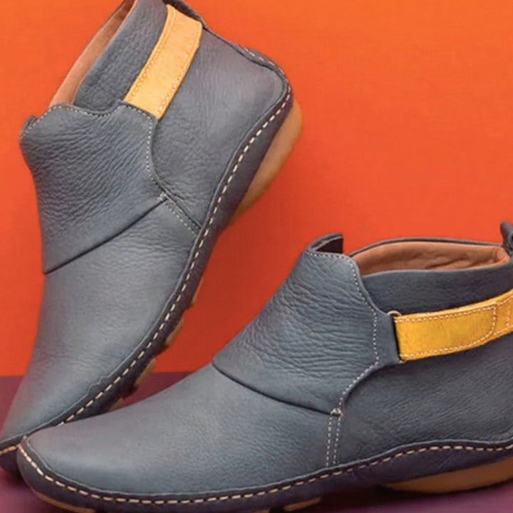 Damen Vintage Stiefeletten mit Reißverschluss Flache Kurzstiefel - Grau