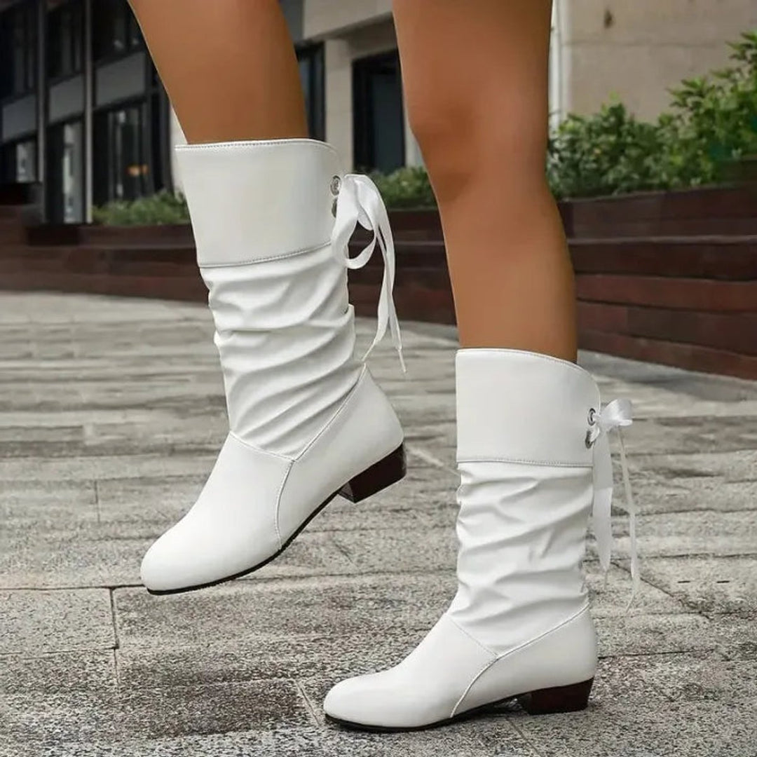 Damen Wadenhohe Schnür-Ankle-Boots mit Blockabsatz aus Kunstleder