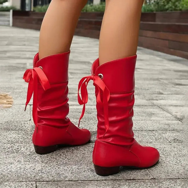 Damen Wadenhohe Schnür-Ankle-Boots mit Blockabsatz aus Kunstleder