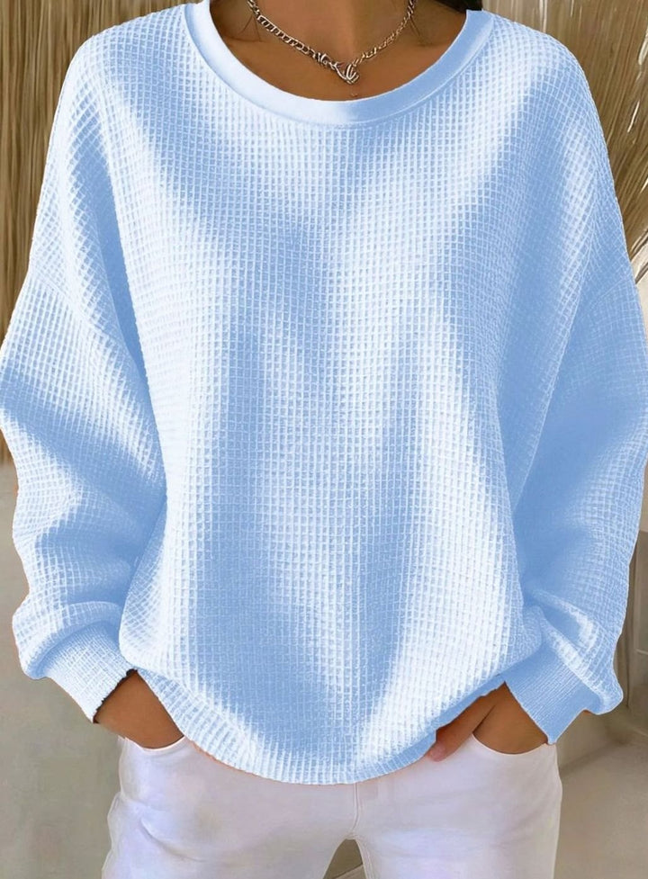 Damen Waffelstrick-Sweatshirt Relaxed Fit Rundhals Langarm - Himmelblau