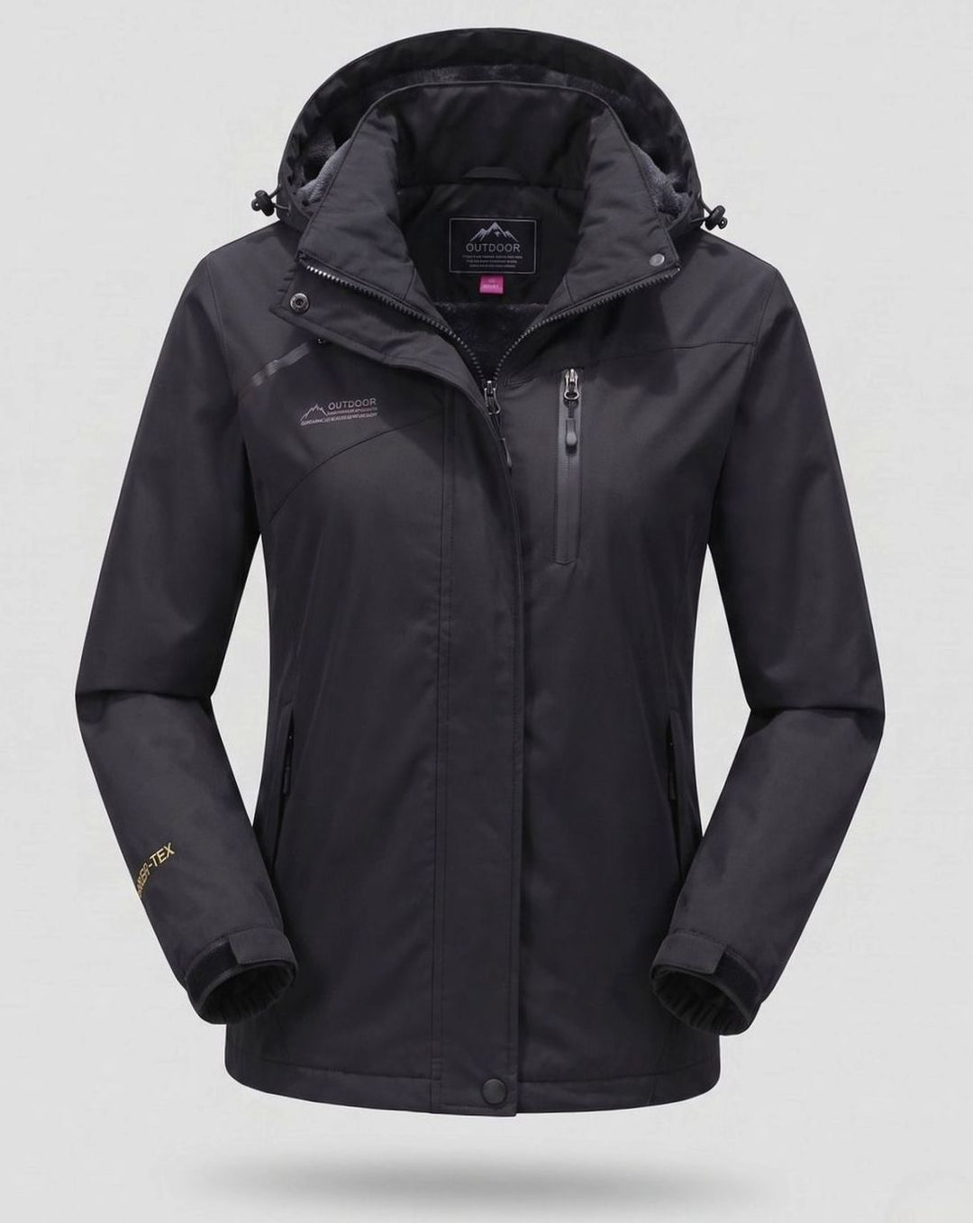 Damen Wasserdichte Fleecegefütterte Winterjacke mit Kapuze - Damen-Schwarz (mit Fleece)