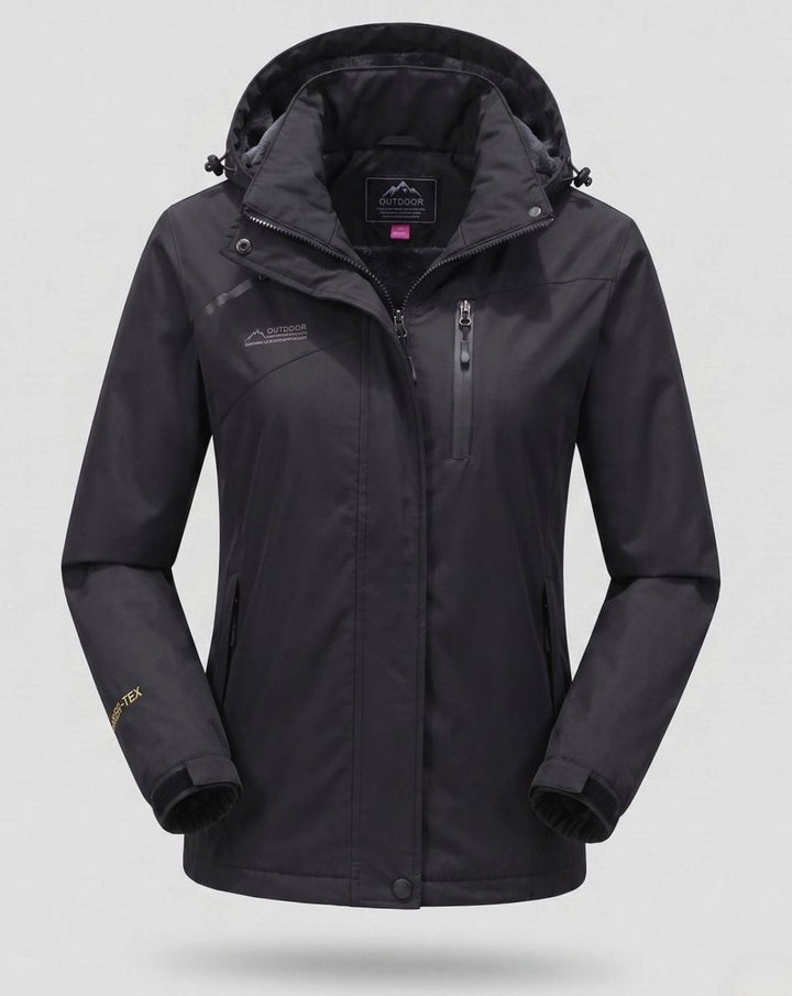 Damen Wasserdichte Fleecegefütterte Winterjacke mit Kapuze - Damen-Schwarz (mit Fleece)