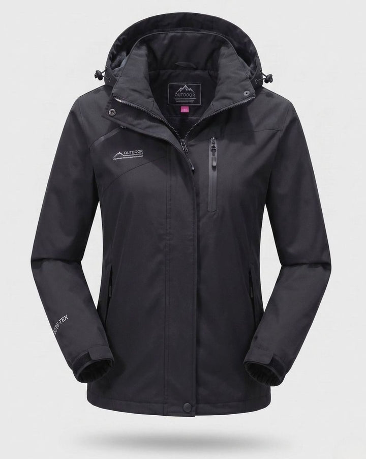 Damen Wasserdichte Fleecegefütterte Winterjacke mit Kapuze - Herren Schwarz
