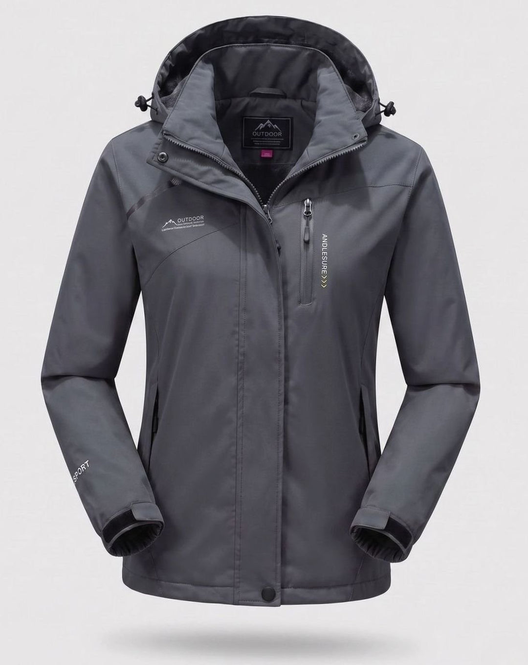 Damen Wasserdichte Fleecegefütterte Winterjacke mit Kapuze - Herren - Dunkelgrau