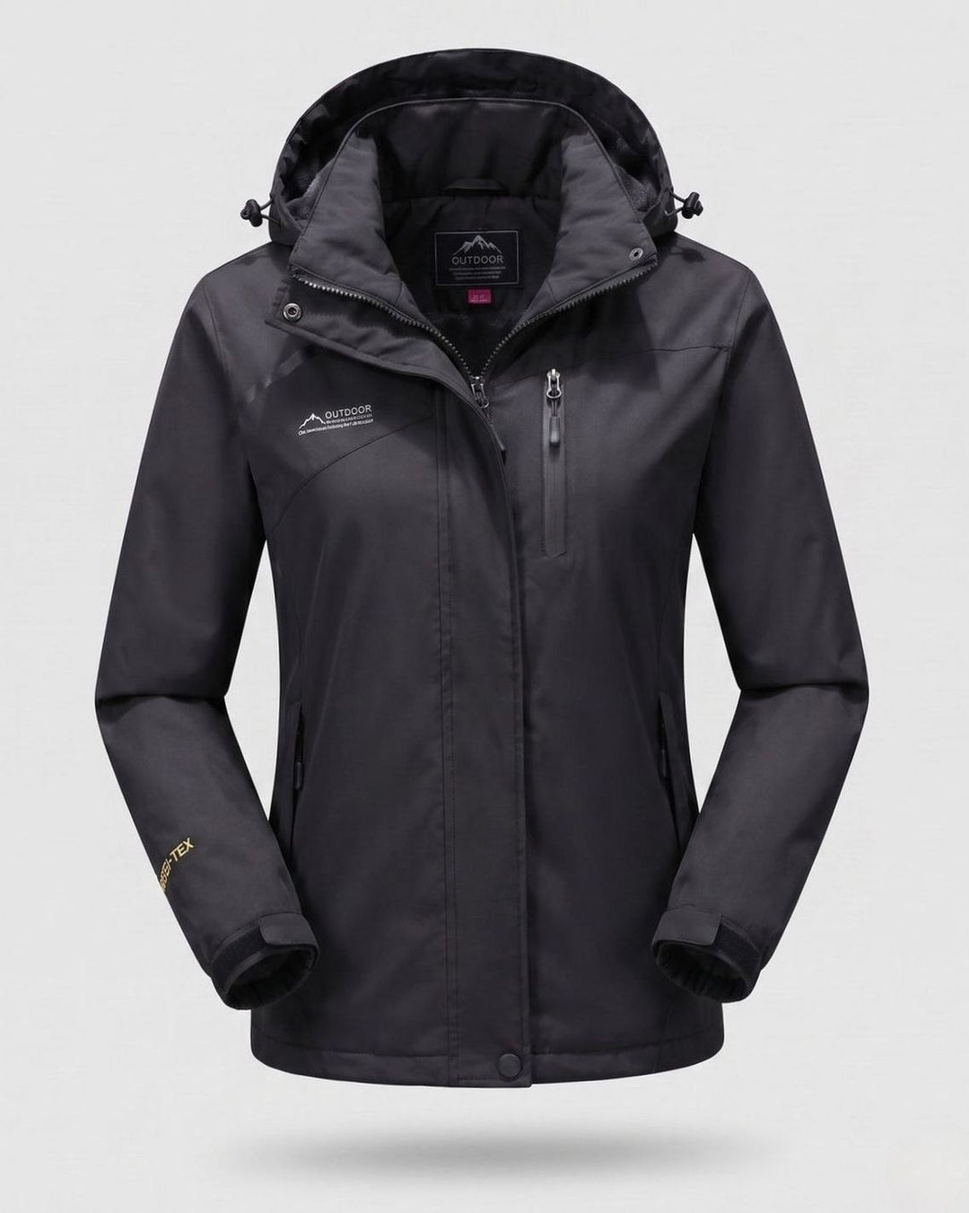 Damen Wasserdichte Fleecegefütterte Winterjacke mit Kapuze - Herren - Schwarz - Gefüttert