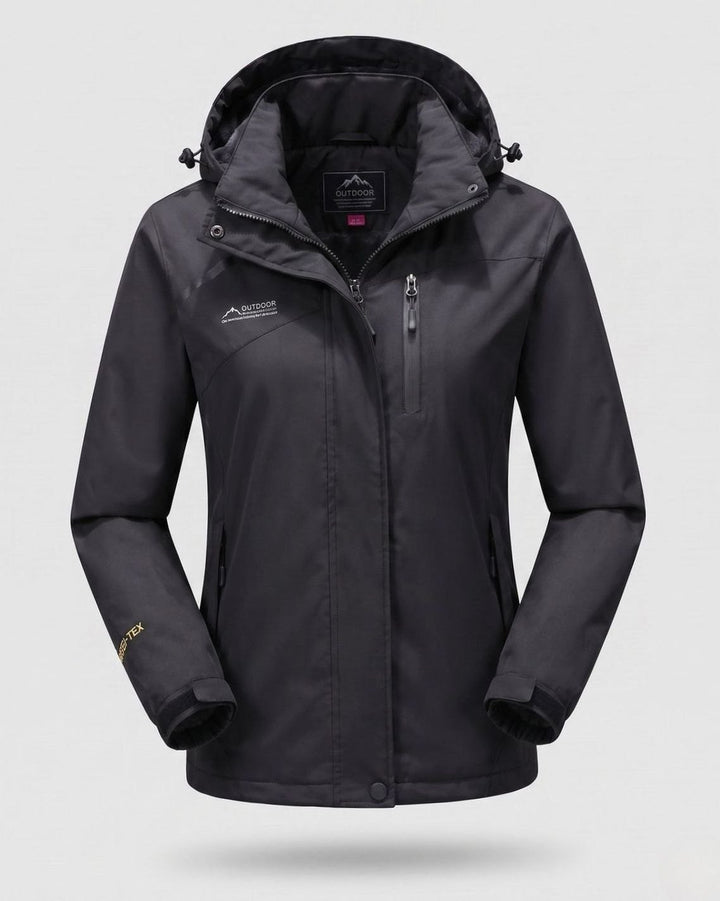 Damen Wasserdichte Fleecegefütterte Winterjacke mit Kapuze - Herren - Schwarz - Gefüttert