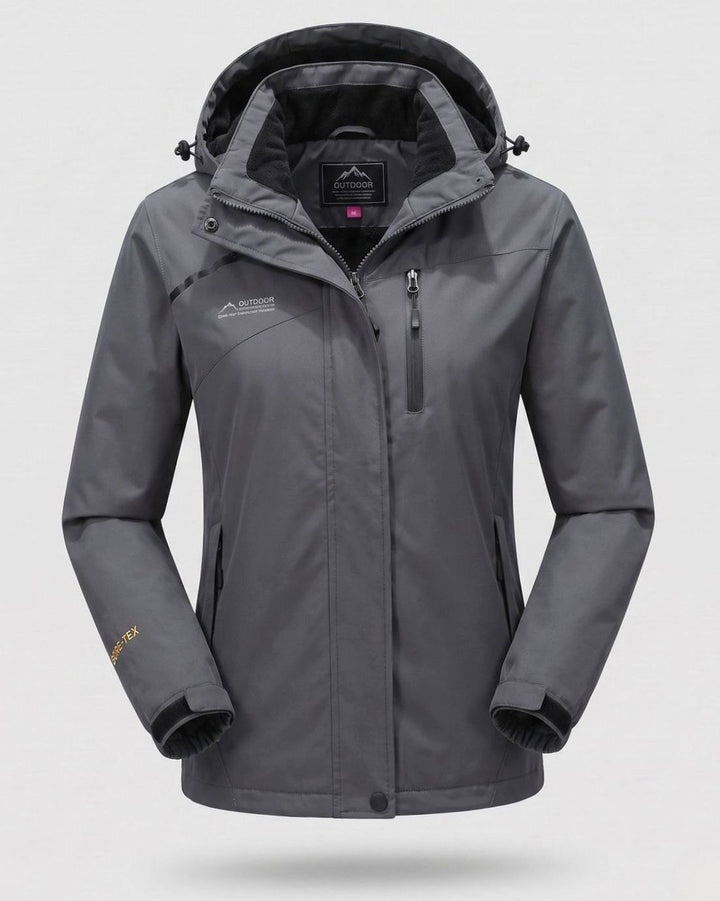 Damen Wasserdichte Fleecegefütterte Winterjacke mit Kapuze - Herren - Dunkelgrau (gefüttert)
