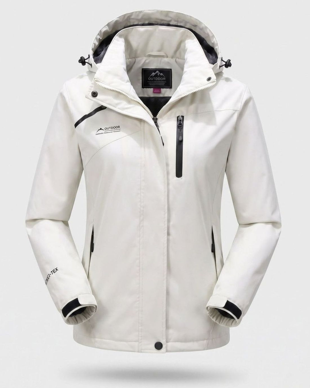 Damen Wasserdichte Fleecegefütterte Winterjacke mit Kapuze - Damen Elfenbeinweiß