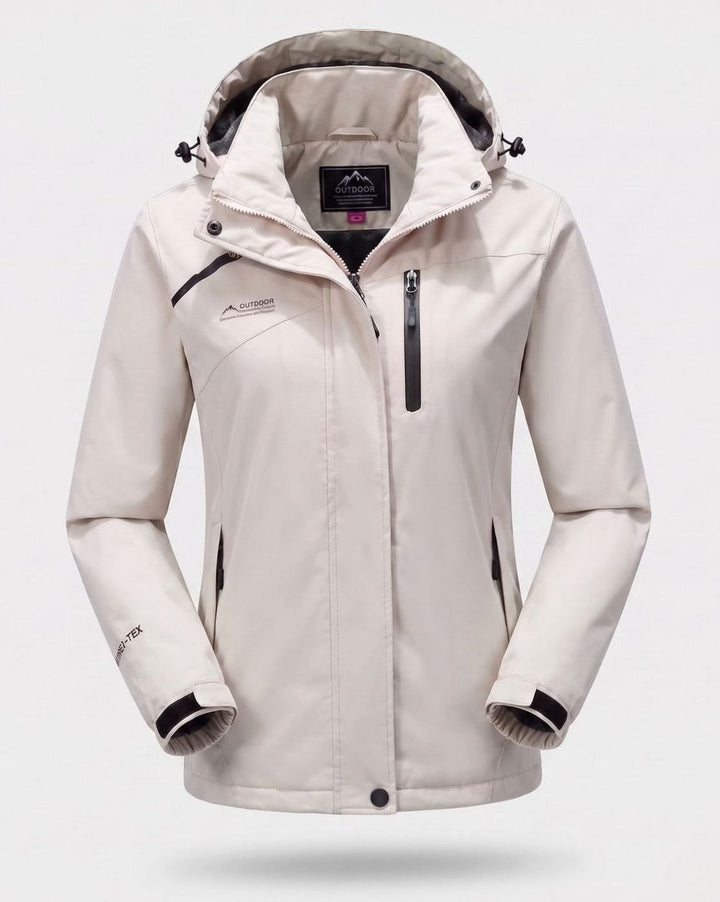 Damen Wasserdichte Fleecegefütterte Winterjacke mit Kapuze - Damen Offwhite, gefüttert