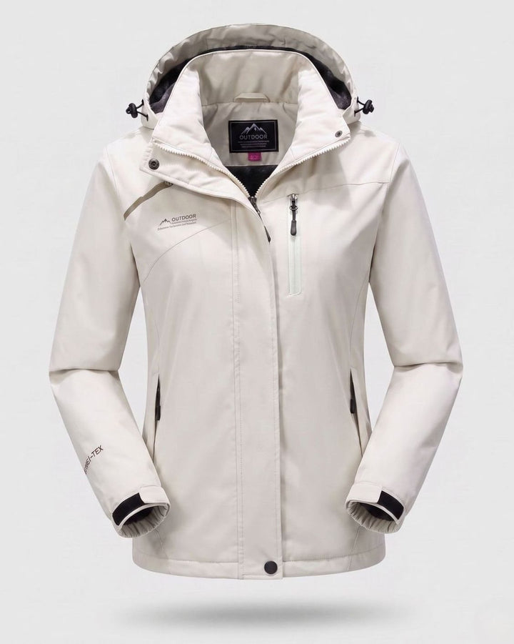 Damen Wasserdichte Fleecegefütterte Winterjacke mit Kapuze - Herren Elfenbeinweiß